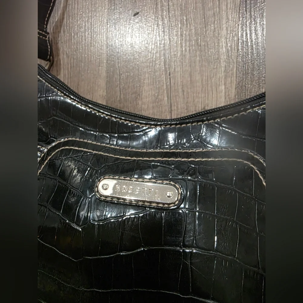 ROSETTI Y2K CROC EMBOSSED BLACK LUNE CROISSANT BAG Shoulder Preppy 2000s Shiny